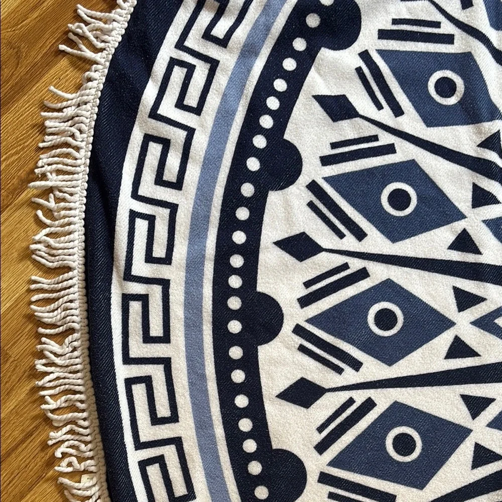 Blue and White Circular Beach Towel